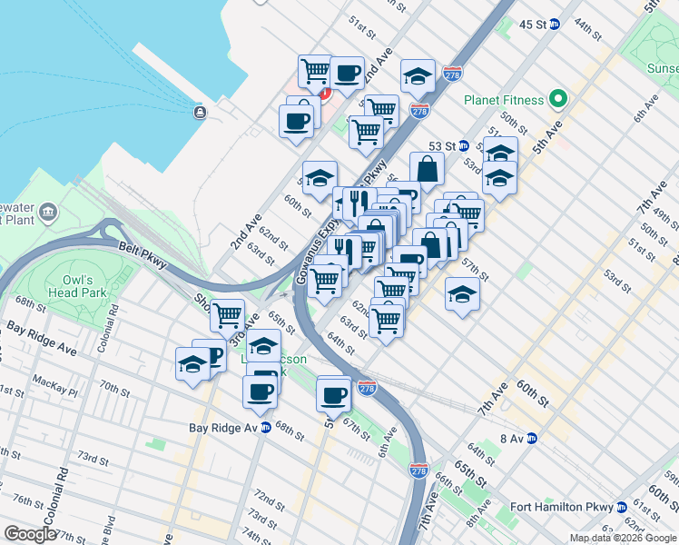 map of restaurants, bars, coffee shops, grocery stores, and more near 330 61st Street in Brooklyn