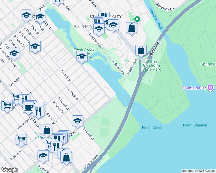map of restaurants, bars, coffee shops, grocery stores, and more near 10830 Avenue North in Brooklyn