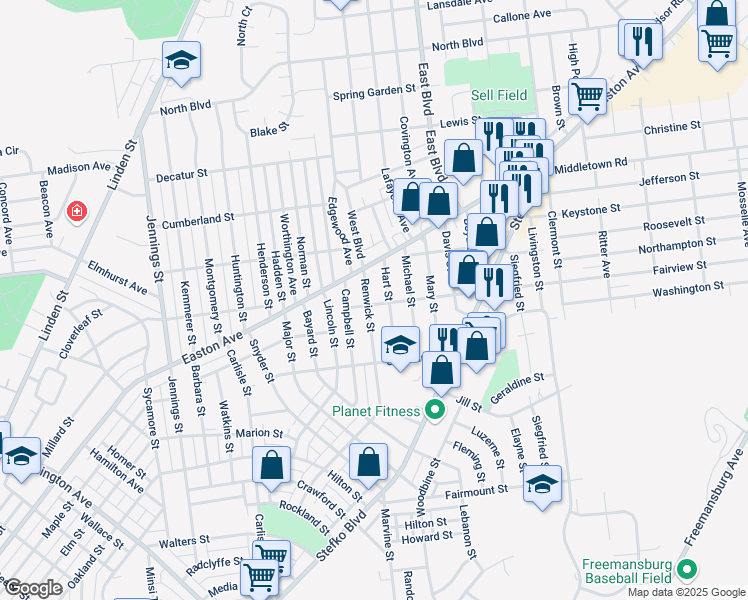 map of restaurants, bars, coffee shops, grocery stores, and more near 2006 Renwick Street in Bethlehem