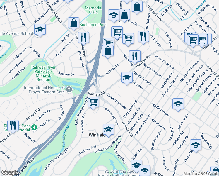 map of restaurants, bars, coffee shops, grocery stores, and more near 4361 Verona Avenue in Linden