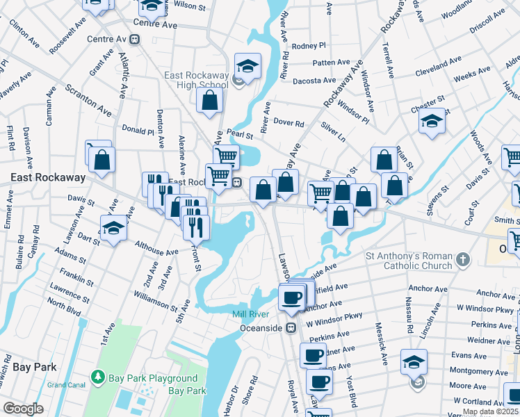 map of restaurants, bars, coffee shops, grocery stores, and more near 550 Atlantic Avenue in Oceanside