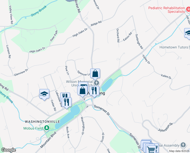 map of restaurants, bars, coffee shops, grocery stores, and more near 80 Hillcrest Road in Watchung