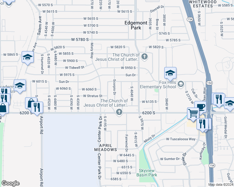map of restaurants, bars, coffee shops, grocery stores, and more near 6062 Scorpio Drive in Kearns