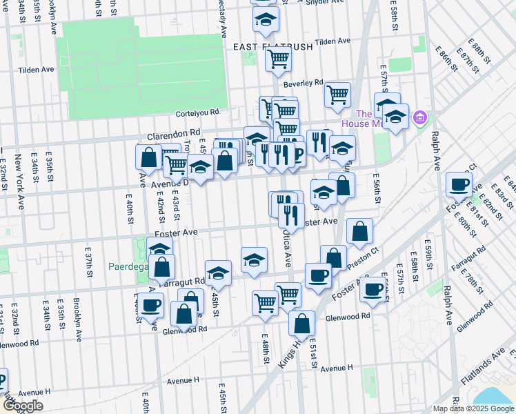 map of restaurants, bars, coffee shops, grocery stores, and more near 836 East 49th Street in Brooklyn