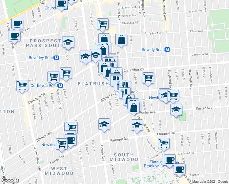 map of restaurants, bars, coffee shops, grocery stores, and more near in Brooklyn