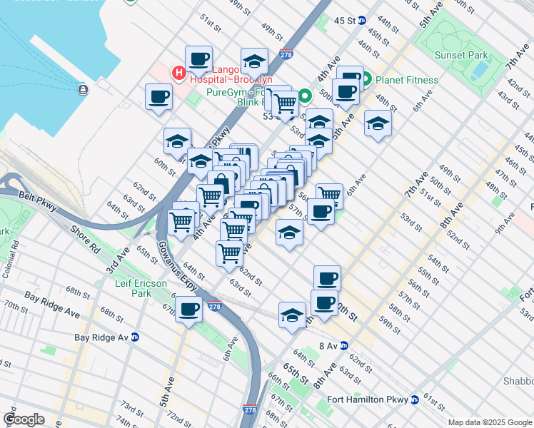 map of restaurants, bars, coffee shops, grocery stores, and more near 452 58th Street in Brooklyn