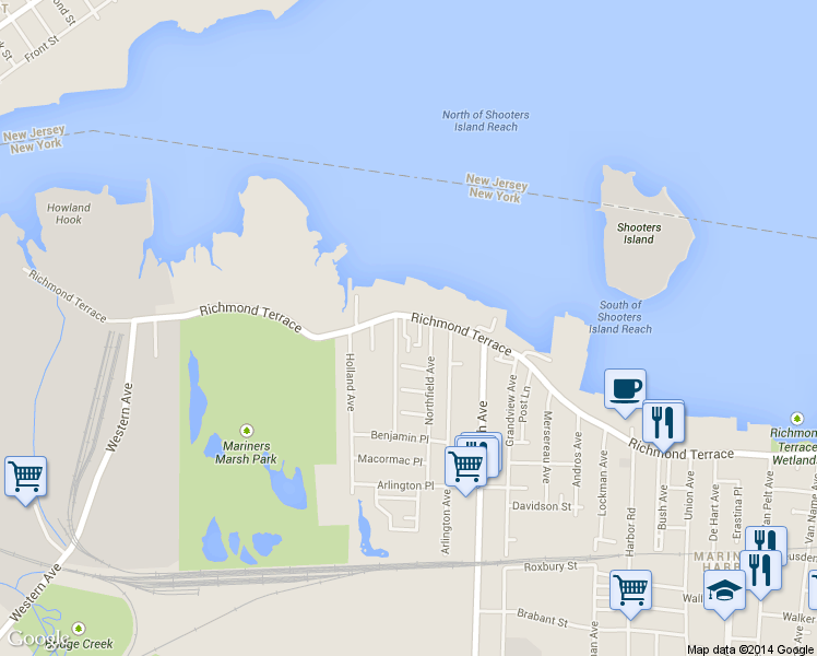 map of restaurants, bars, coffee shops, grocery stores, and more near 15 Betty Court in Staten Island