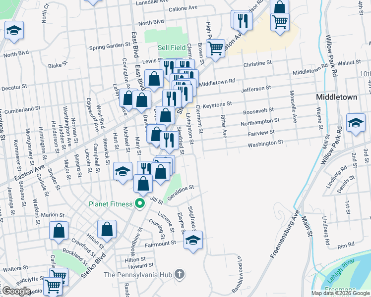 map of restaurants, bars, coffee shops, grocery stores, and more near 1963 Livingston Street in Bethlehem