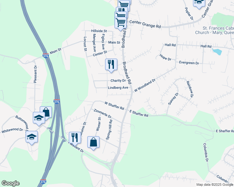 map of restaurants, bars, coffee shops, grocery stores, and more near 123 Lindberg Avenue in Aliquippa