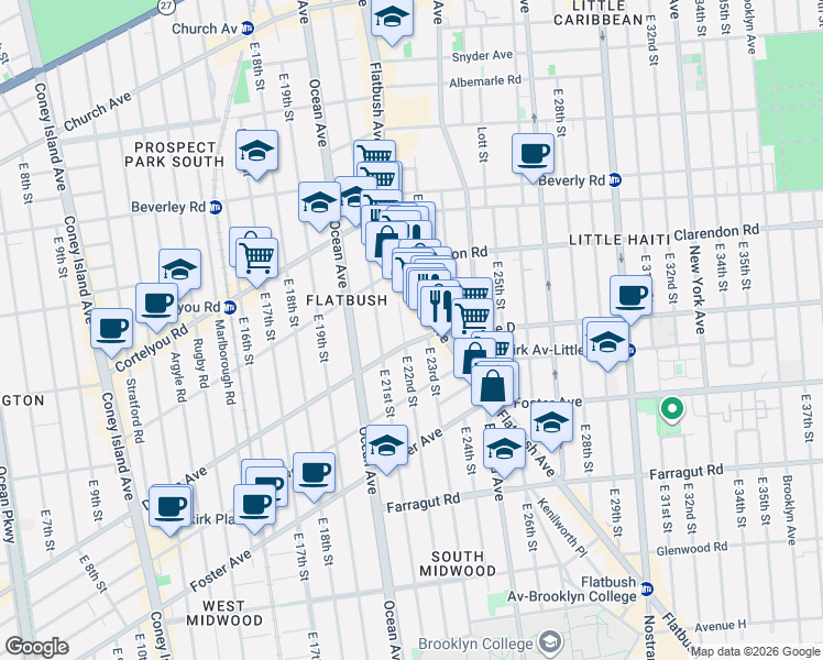 map of restaurants, bars, coffee shops, grocery stores, and more near 2211 Ditmas Avenue in Brooklyn
