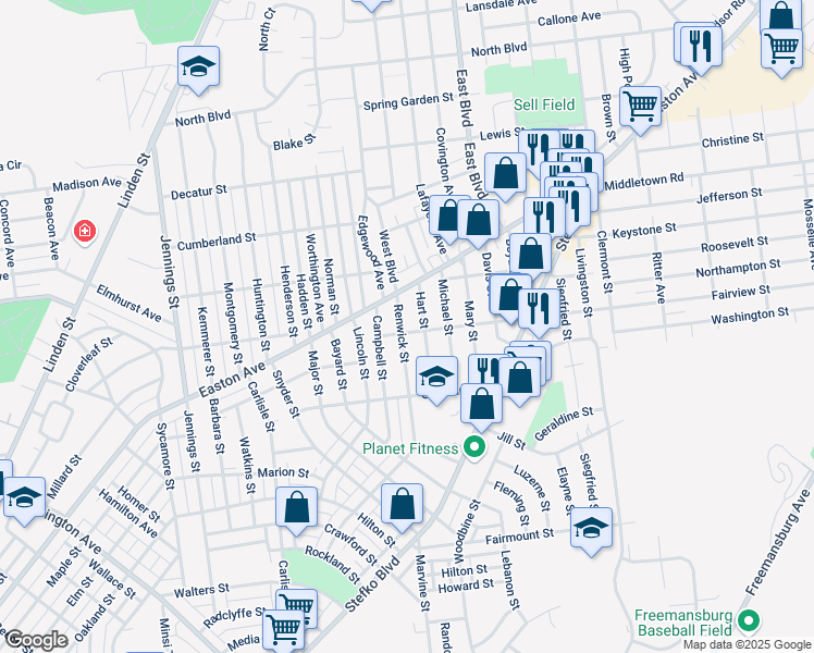 map of restaurants, bars, coffee shops, grocery stores, and more near 2006 Renwick Street in Bethlehem