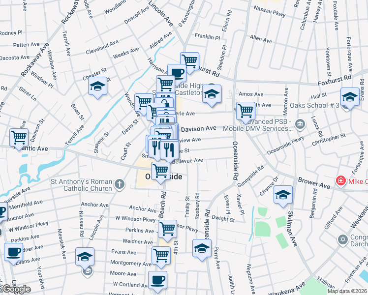 map of restaurants, bars, coffee shops, grocery stores, and more near 37 Pine Street in Oceanside