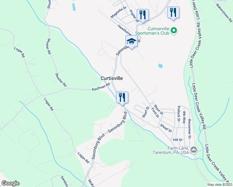 map of restaurants, bars, coffee shops, grocery stores, and more near in Curtisville