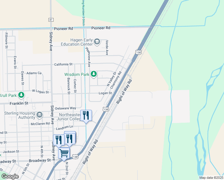 map of restaurants, bars, coffee shops, grocery stores, and more near 315 Valley Drive in Sterling