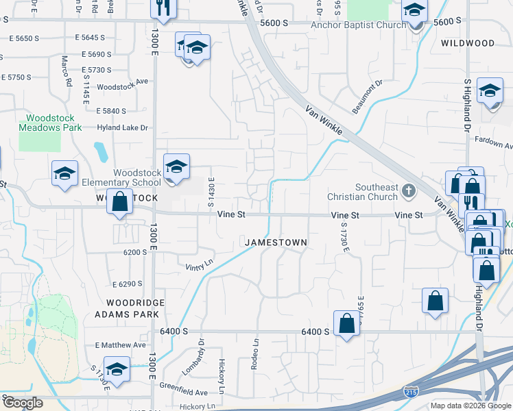 map of restaurants, bars, coffee shops, grocery stores, and more near 1525 Village 3 Road in Murray