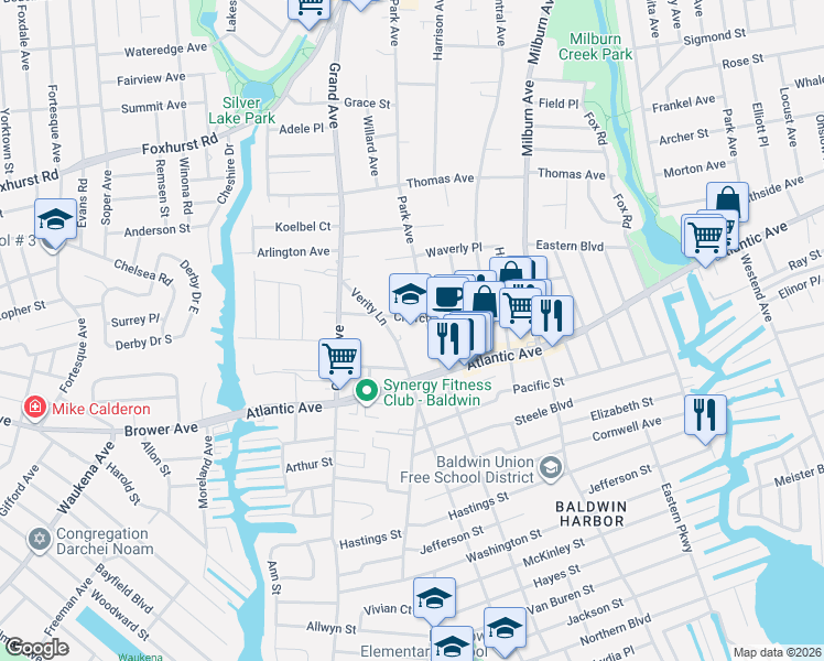map of restaurants, bars, coffee shops, grocery stores, and more near 2430 Grand Boulevard in Baldwin