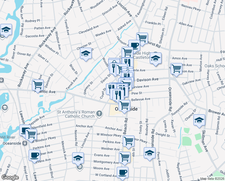 map of restaurants, bars, coffee shops, grocery stores, and more near 2911 Court Street in Oceanside