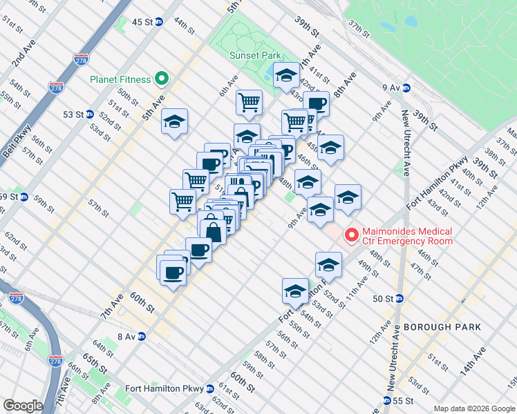 map of restaurants, bars, coffee shops, grocery stores, and more near in Brooklyn