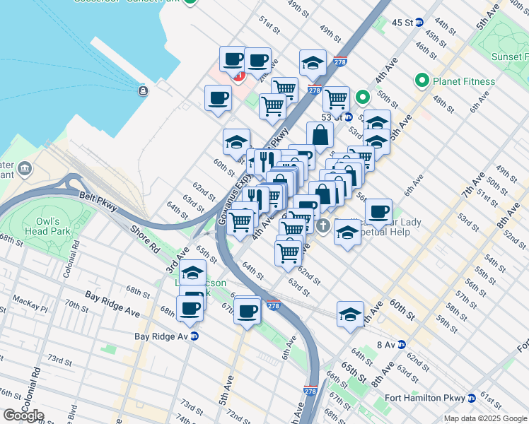 map of restaurants, bars, coffee shops, grocery stores, and more near in Brooklyn