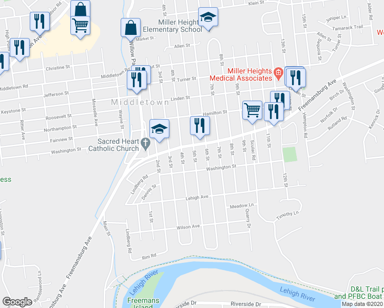 map of restaurants, bars, coffee shops, grocery stores, and more near 1746 4th Street in Bethlehem