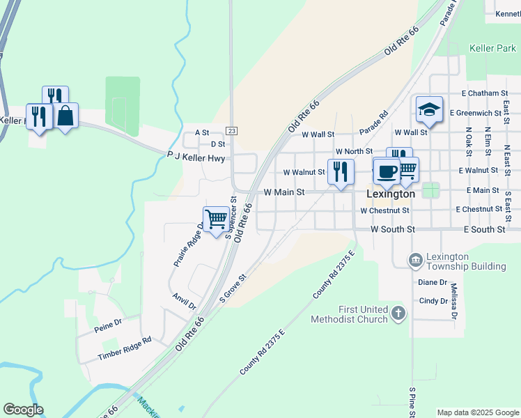 map of restaurants, bars, coffee shops, grocery stores, and more near 26 Kensington Circle in Bloomington