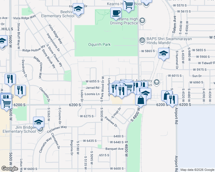 map of restaurants, bars, coffee shops, grocery stores, and more near 6084 Longmore Drive in Salt Lake City
