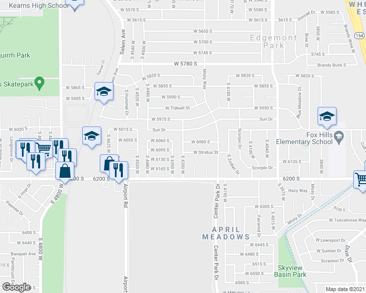 map of restaurants, bars, coffee shops, grocery stores, and more near 6086 South 4350 West in Kearns