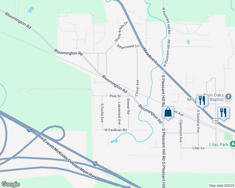 map of restaurants, bars, coffee shops, grocery stores, and more near 200 Pine Street in East Peoria