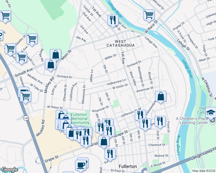 map of restaurants, bars, coffee shops, grocery stores, and more near 501 Union Street in Fullerton