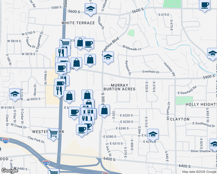 map of restaurants, bars, coffee shops, grocery stores, and more near 356 Belview Avenue in Murray