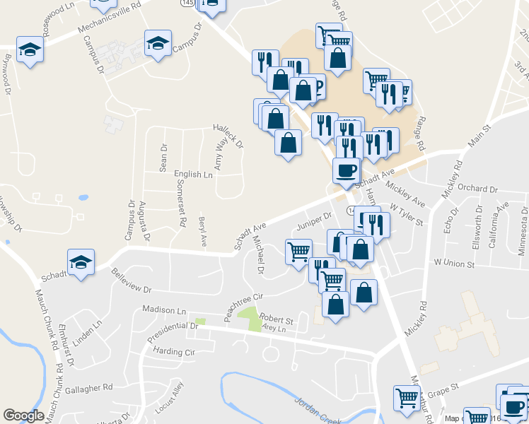 map of restaurants, bars, coffee shops, grocery stores, and more near 1857 Schadt Avenue in Whitehall