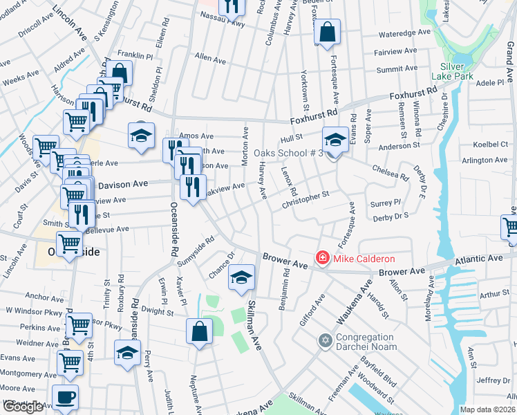 map of restaurants, bars, coffee shops, grocery stores, and more near 287 Oceanside Parkway in Oceanside