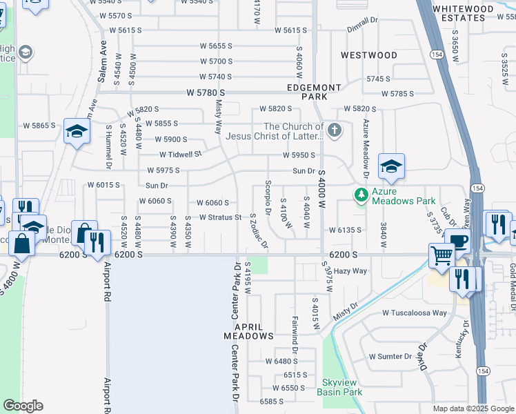 map of restaurants, bars, coffee shops, grocery stores, and more near 6062 Scorpio Drive in Kearns