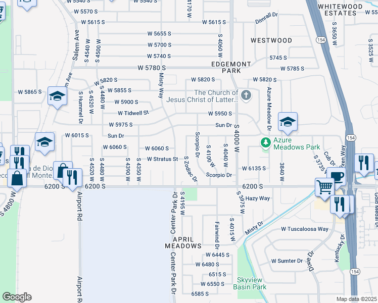 map of restaurants, bars, coffee shops, grocery stores, and more near 6075 South Zodiac Drive in Kearns