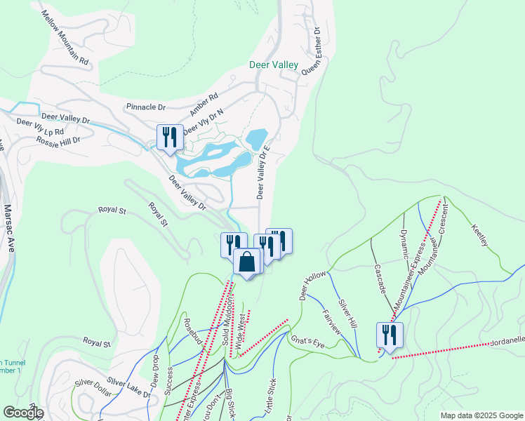 map of restaurants, bars, coffee shops, grocery stores, and more near 2650 Deer Valley Drive East in Park City