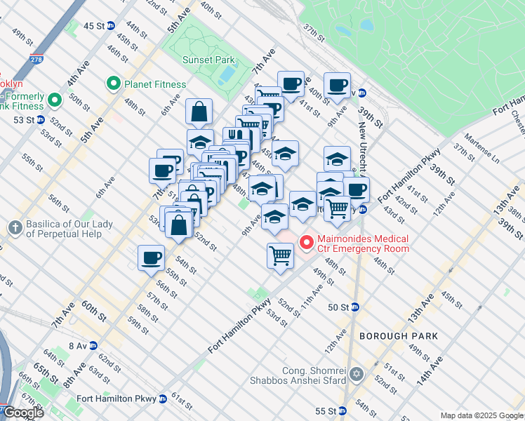 map of restaurants, bars, coffee shops, grocery stores, and more near 4812 9th Avenue in Brooklyn