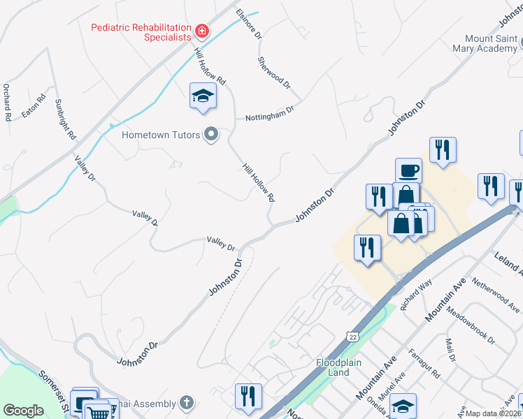 map of restaurants, bars, coffee shops, grocery stores, and more near 15 Hill Hollow Rd in Watchung