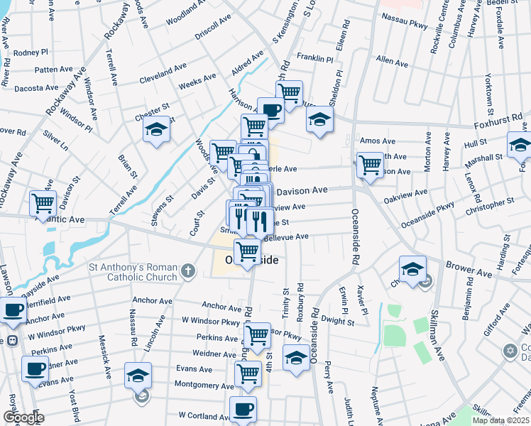 map of restaurants, bars, coffee shops, grocery stores, and more near 4 Fairview Avenue in Oceanside
