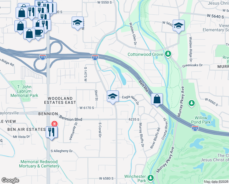 map of restaurants, bars, coffee shops, grocery stores, and more near 1297 Glencoe Drive in Taylorsville