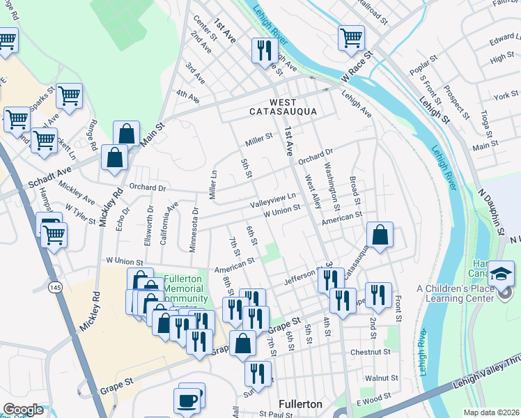 map of restaurants, bars, coffee shops, grocery stores, and more near 501 Union Street in Fullerton