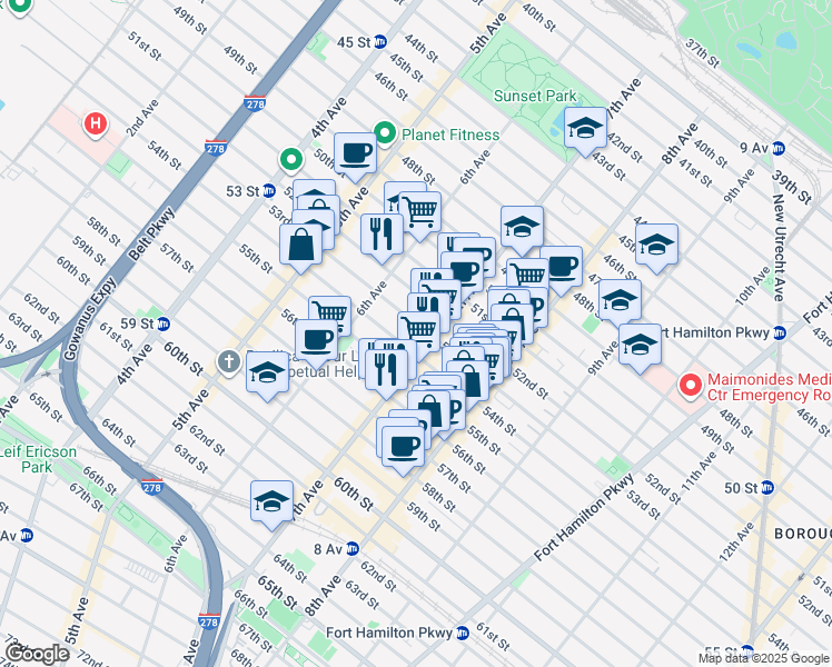 map of restaurants, bars, coffee shops, grocery stores, and more near 658 53rd Street in Brooklyn