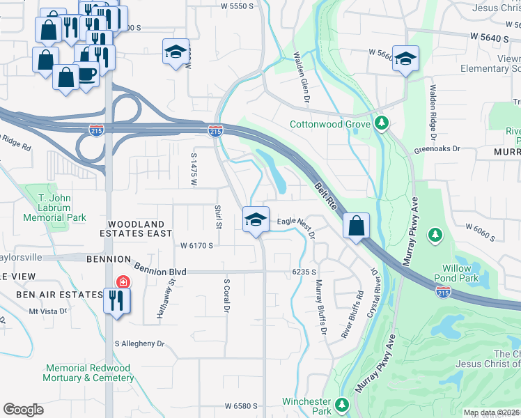 map of restaurants, bars, coffee shops, grocery stores, and more near 1297 Glencoe Drive in Taylorsville