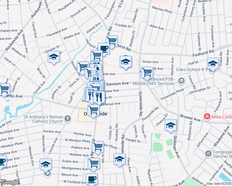map of restaurants, bars, coffee shops, grocery stores, and more near 48 Fairview Avenue in Oceanside