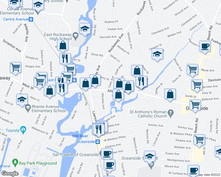 map of restaurants, bars, coffee shops, grocery stores, and more near 479 Griffin Street in Oceanside
