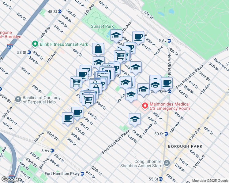 map of restaurants, bars, coffee shops, grocery stores, and more near 832 49th Street in Brooklyn