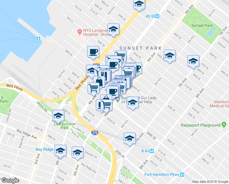 map of restaurants, bars, coffee shops, grocery stores, and more near 452 58th Street in Brooklyn