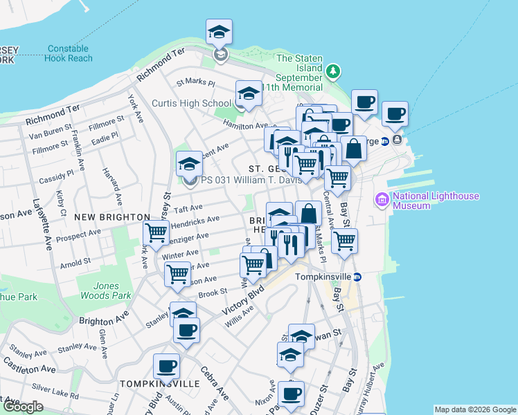 map of restaurants, bars, coffee shops, grocery stores, and more near 144 Daniel Low Terrace in Staten Island