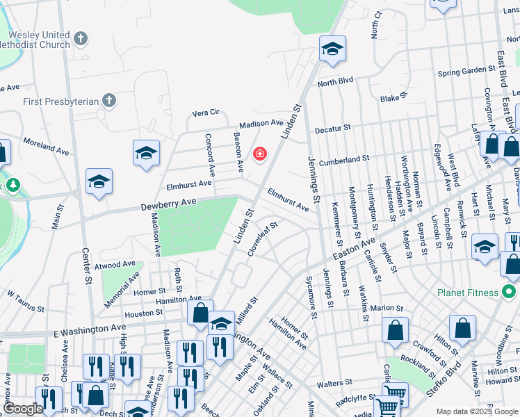map of restaurants, bars, coffee shops, grocery stores, and more near 619 Dewberry Avenue in Bethlehem