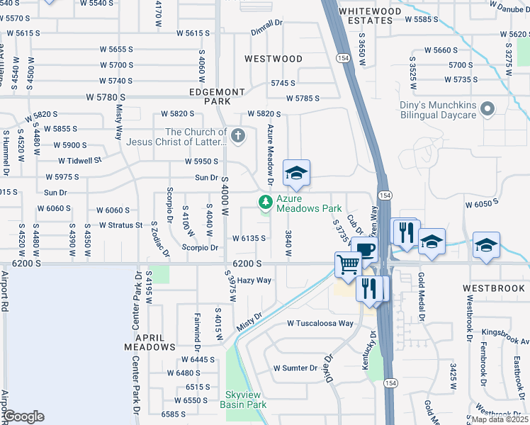 map of restaurants, bars, coffee shops, grocery stores, and more near 6070 Azure Meadow Drive in Salt Lake City