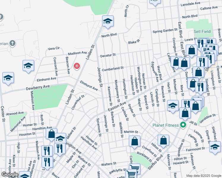 map of restaurants, bars, coffee shops, grocery stores, and more near 2030 Kemmerer Street in Bethlehem